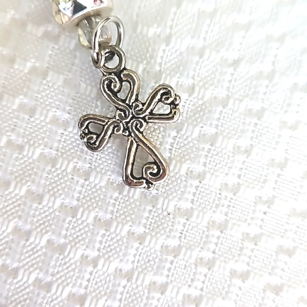 Faith And Love Silver Toned Cross And Heart Keychain Keyring Handmade